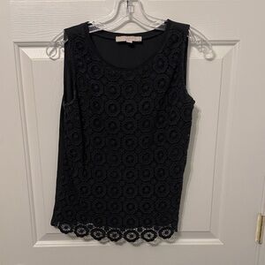LOFT Black Sleeveless Lace Blouse